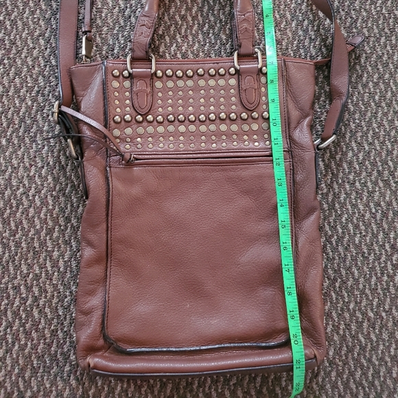 Leather studded Andrew Marc foldover satchel - Picture 7 of 8